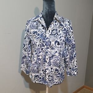 Lauren Ralph Lauren Blue and White Blouse